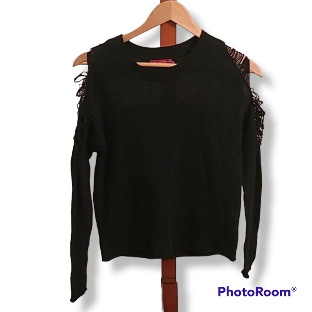 n:PHILANTHROPY Shredded Sleeve Black Wool Blend Sweater